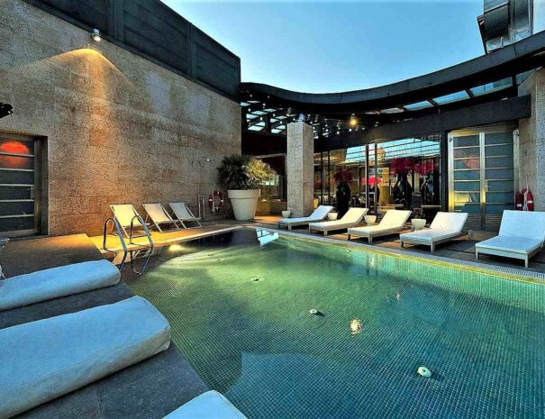 Pool at a roof top terrace at hotel in spain