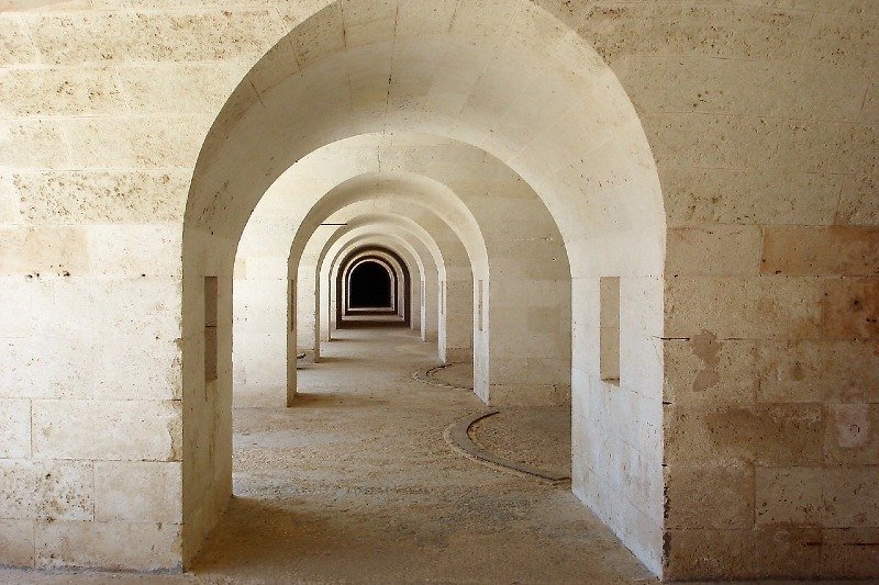 Arches in the fortress in Mahon in Menorca, Spain
