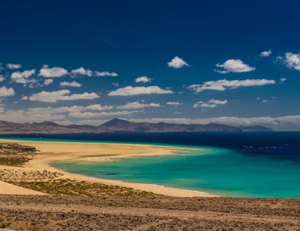 Beach and green and blue water in Fuerteventura