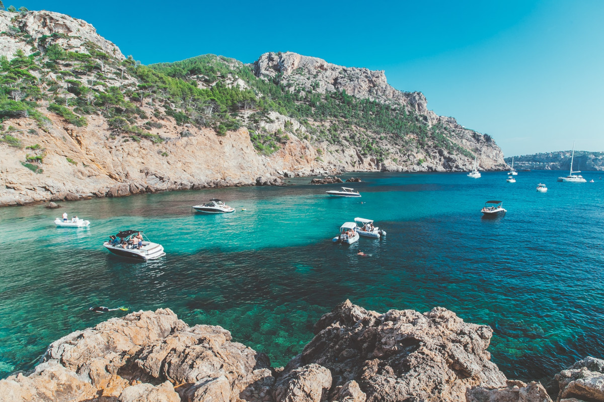 Cove in Mallorca with small boats during a holiday in the island