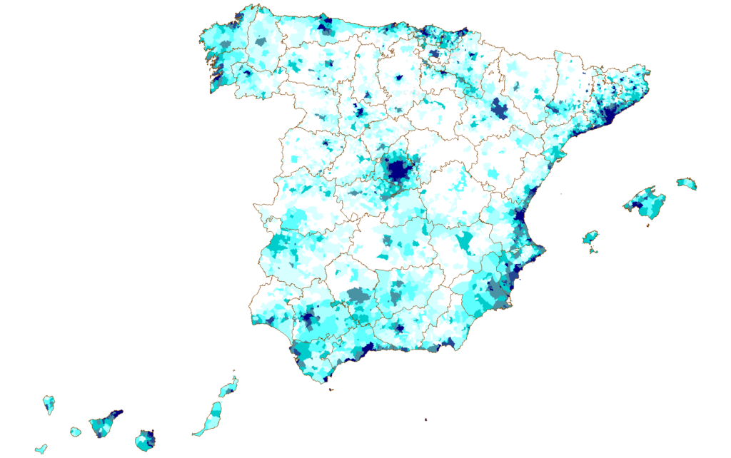 Map with population density in Spain